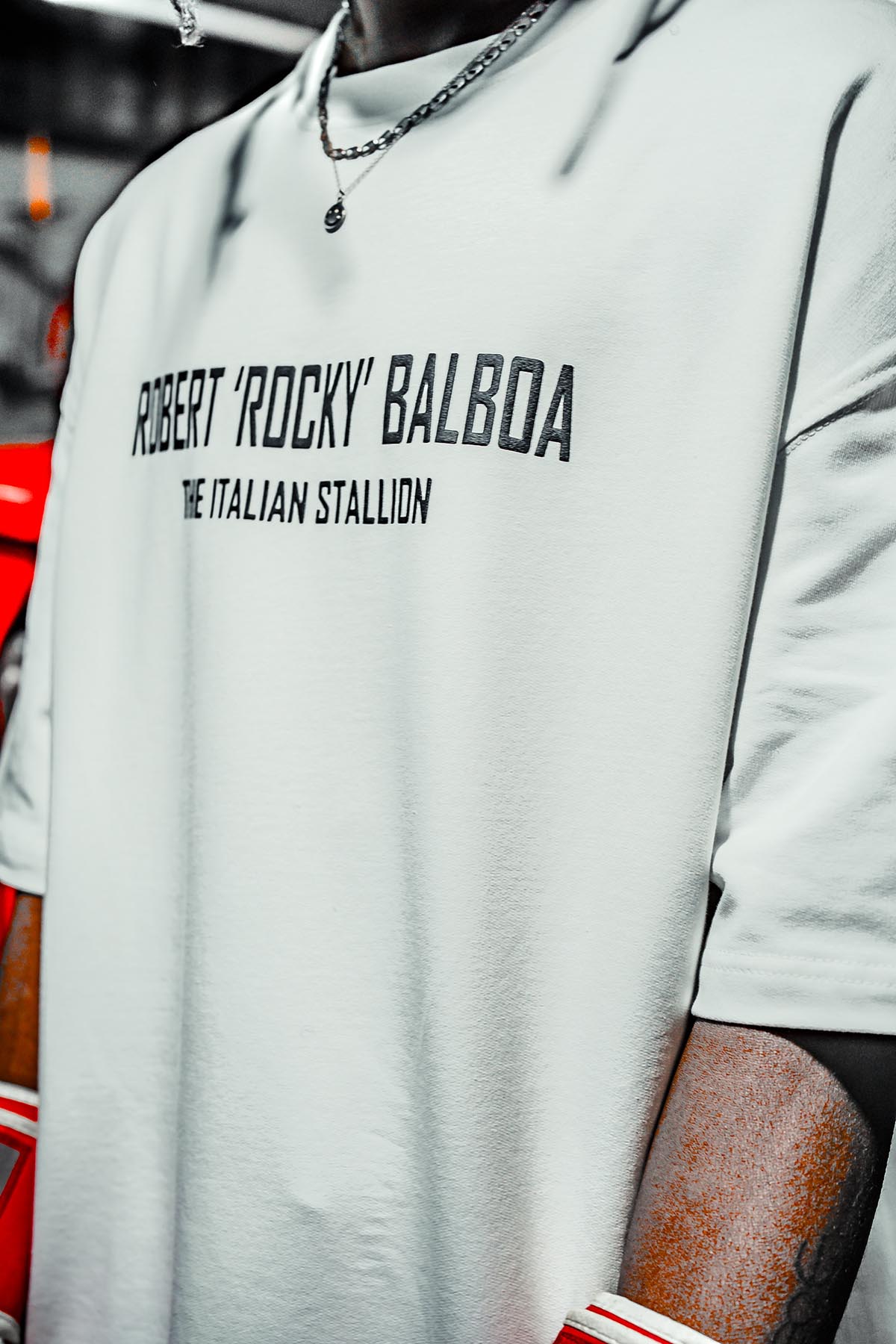 Robert Rocky Balboa Baskılı Oversize Beyaz T-Shirt