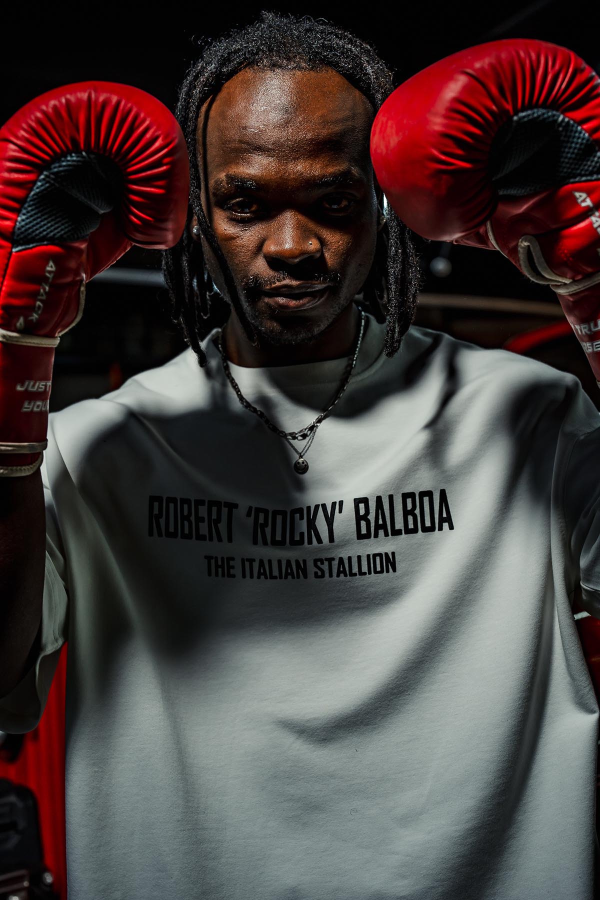 Robert Rocky Balboa Baskılı Oversize Beyaz T-Shirt