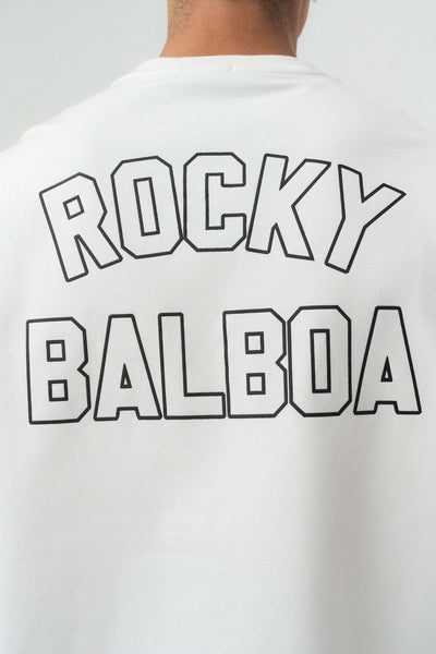 Rocky Balboa Kabartma Detaylı Beyaz Oversize Baskılı T-Shirt