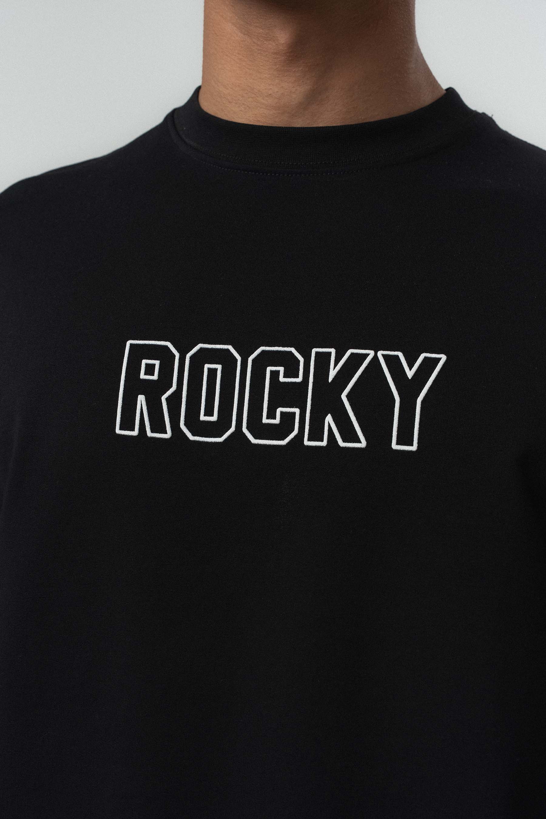 Rocky Balboa Kabartma Detaylı Siyah Oversize Baskılı T-Shirt