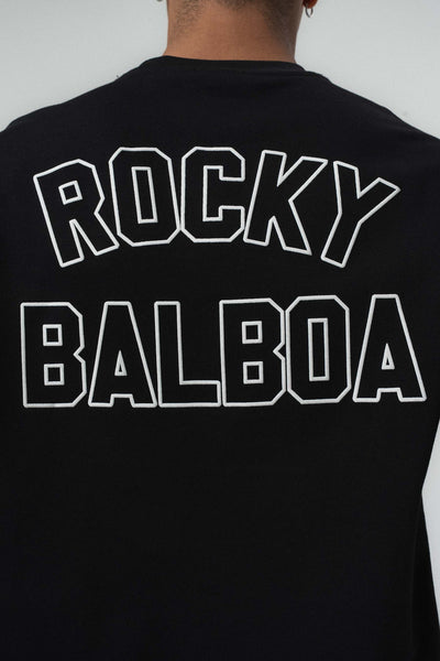 Rocky Balboa Kabartma Detaylı Siyah Oversize Baskılı T-Shirt