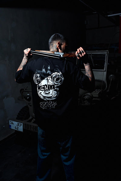 Smile Mickey Print Oversize Black T-shirt