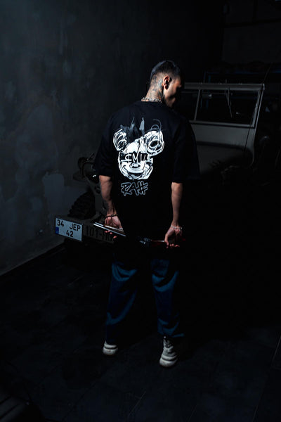 Smile Mickey Print Oversize Black T-shirt