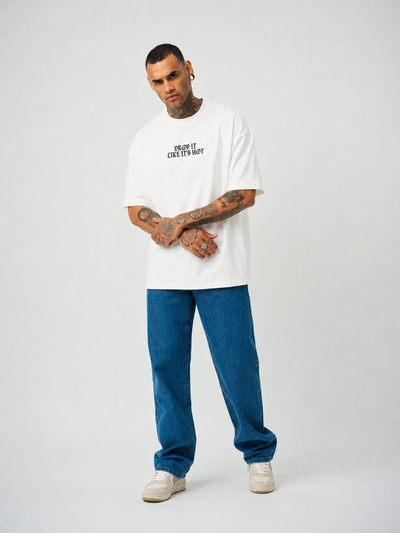 Snopp Dogg  Baskılı Beyaz Oversize T-Shirt