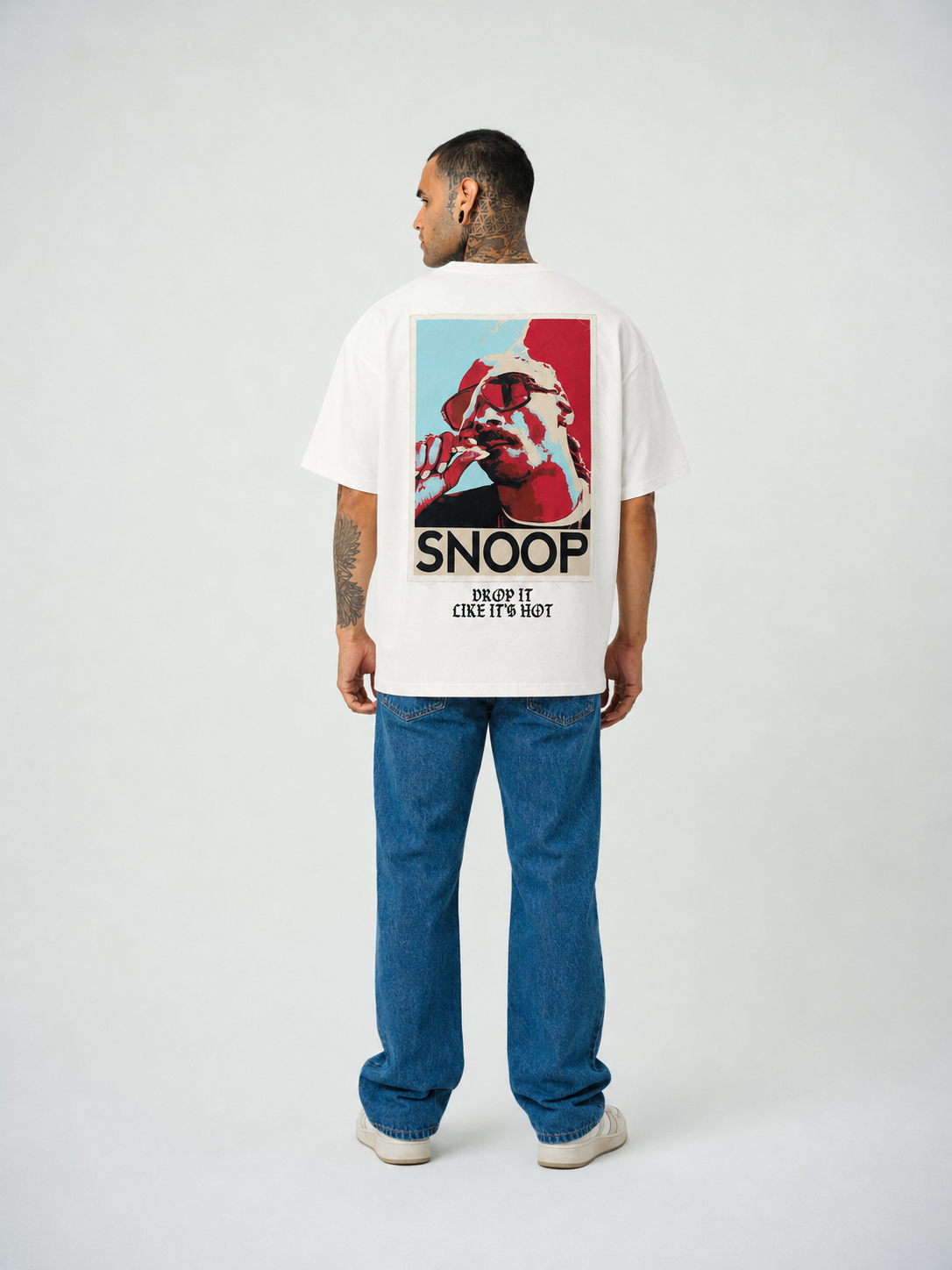 Snopp Dogg  Baskılı Beyaz Oversize T-Shirt