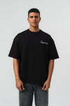 Space Etnik Desen Nakış Detaylı Siyah Oversize Baskılı T-Shirt