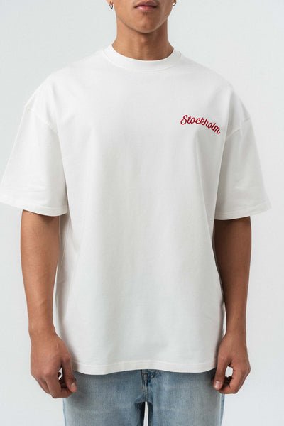 Stockholm Nakış Detaylı Beyaz Oversize Baskılı T-Shirt