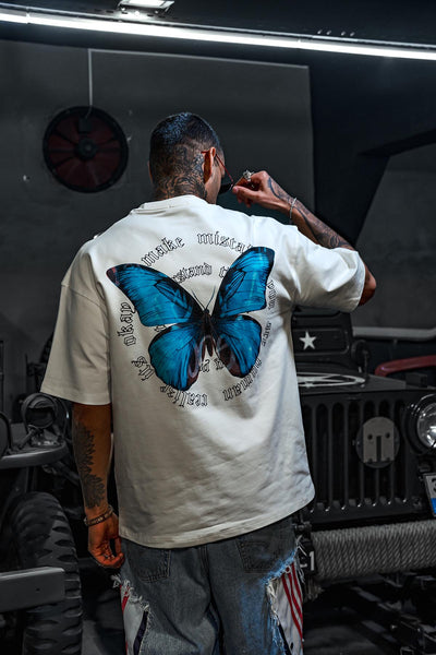 Studio Butterfly Print Oversize White T-shirt