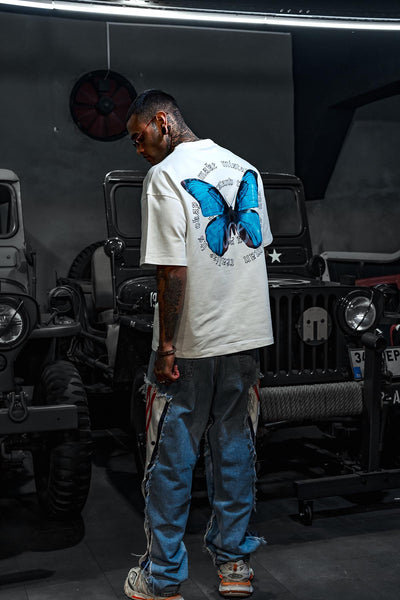 Studio Butterfly Print Oversize White T-shirt