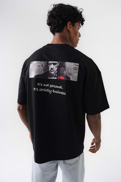 The Godfather Siyah Oversize Baskılı T-Shirt