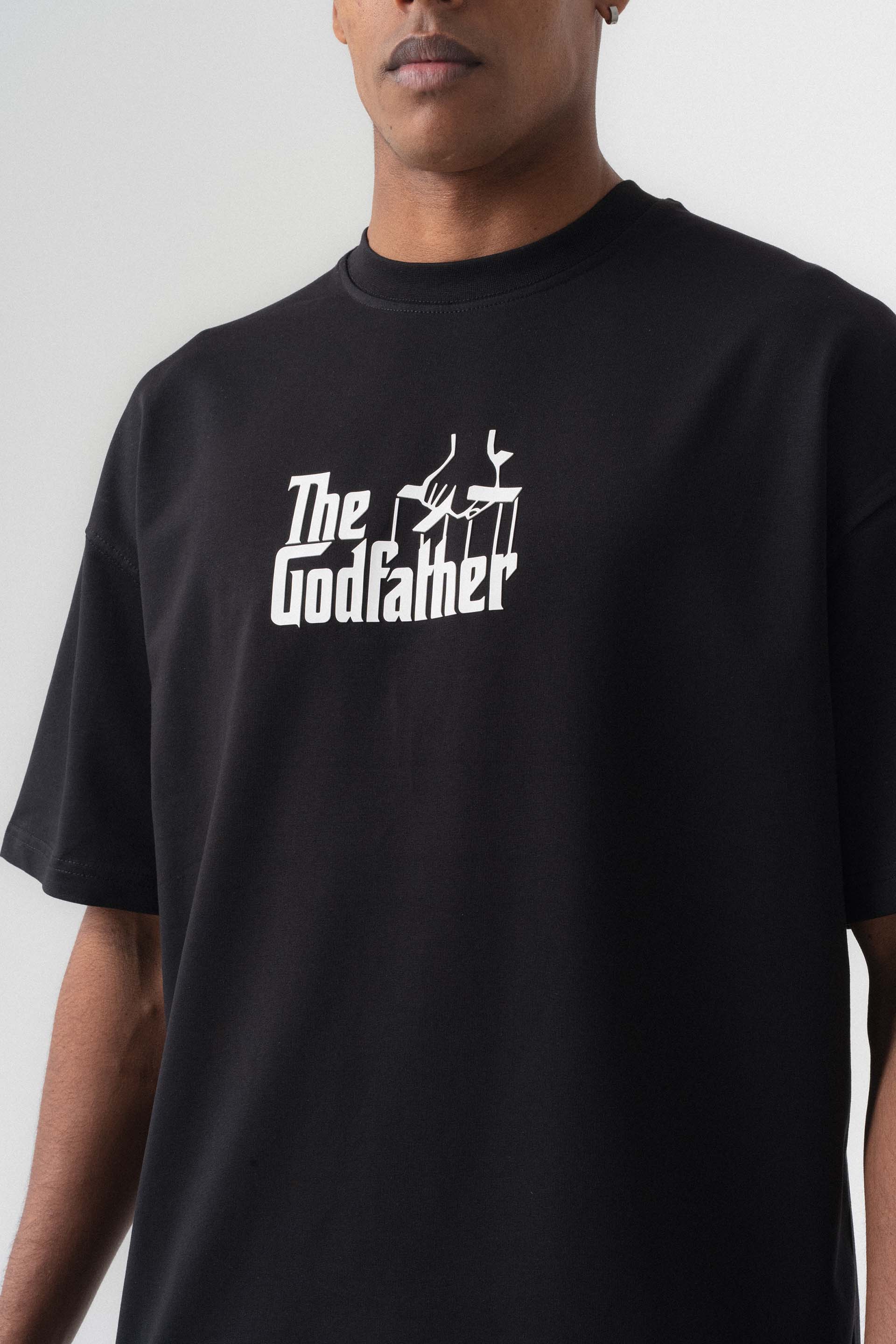 The Godfather Siyah Oversize Baskılı T-Shirt