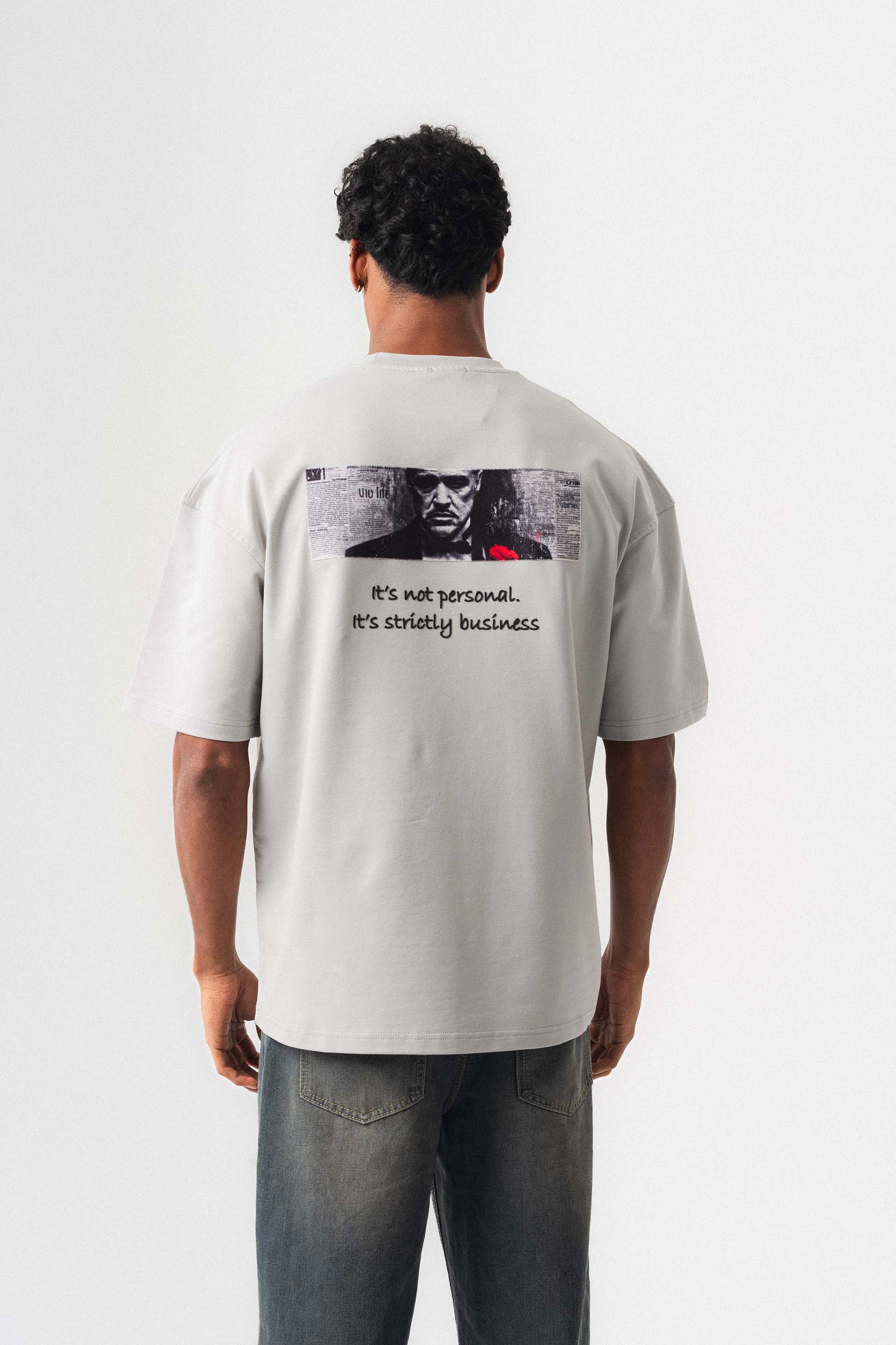 The Godfather Gri Oversize Baskılı T-Shirt