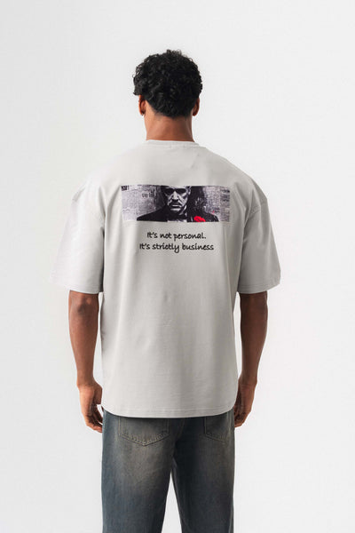 The Godfather Gri Oversize Baskılı T-Shirt