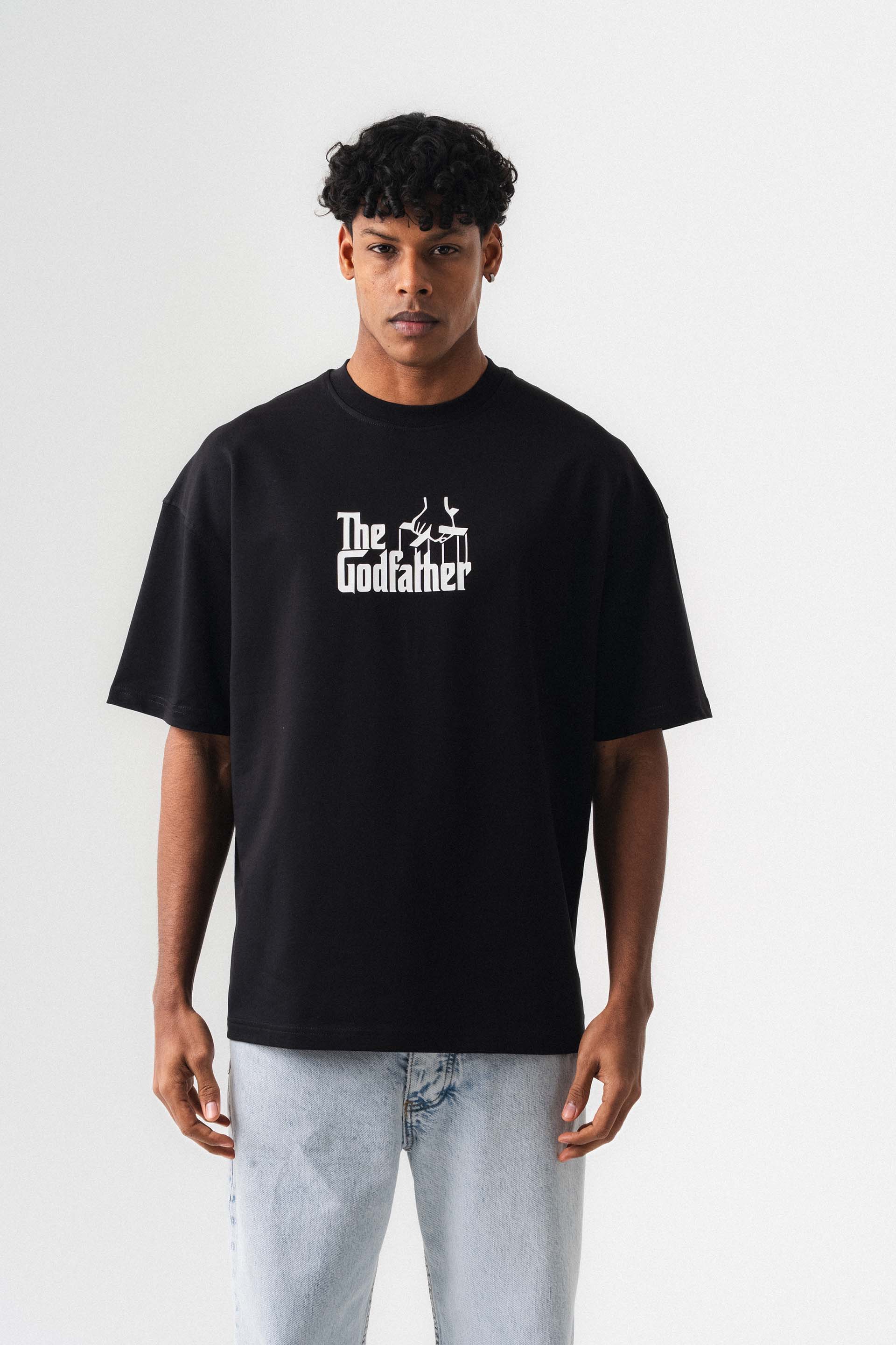 The Godfather Siyah Oversize Baskılı T-Shirt