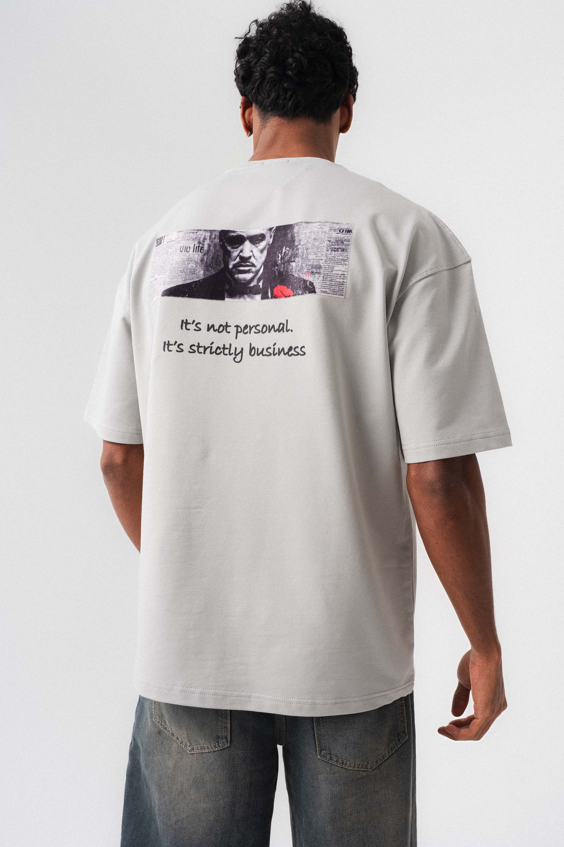 The Godfather Gri Oversize Baskılı T-Shirt