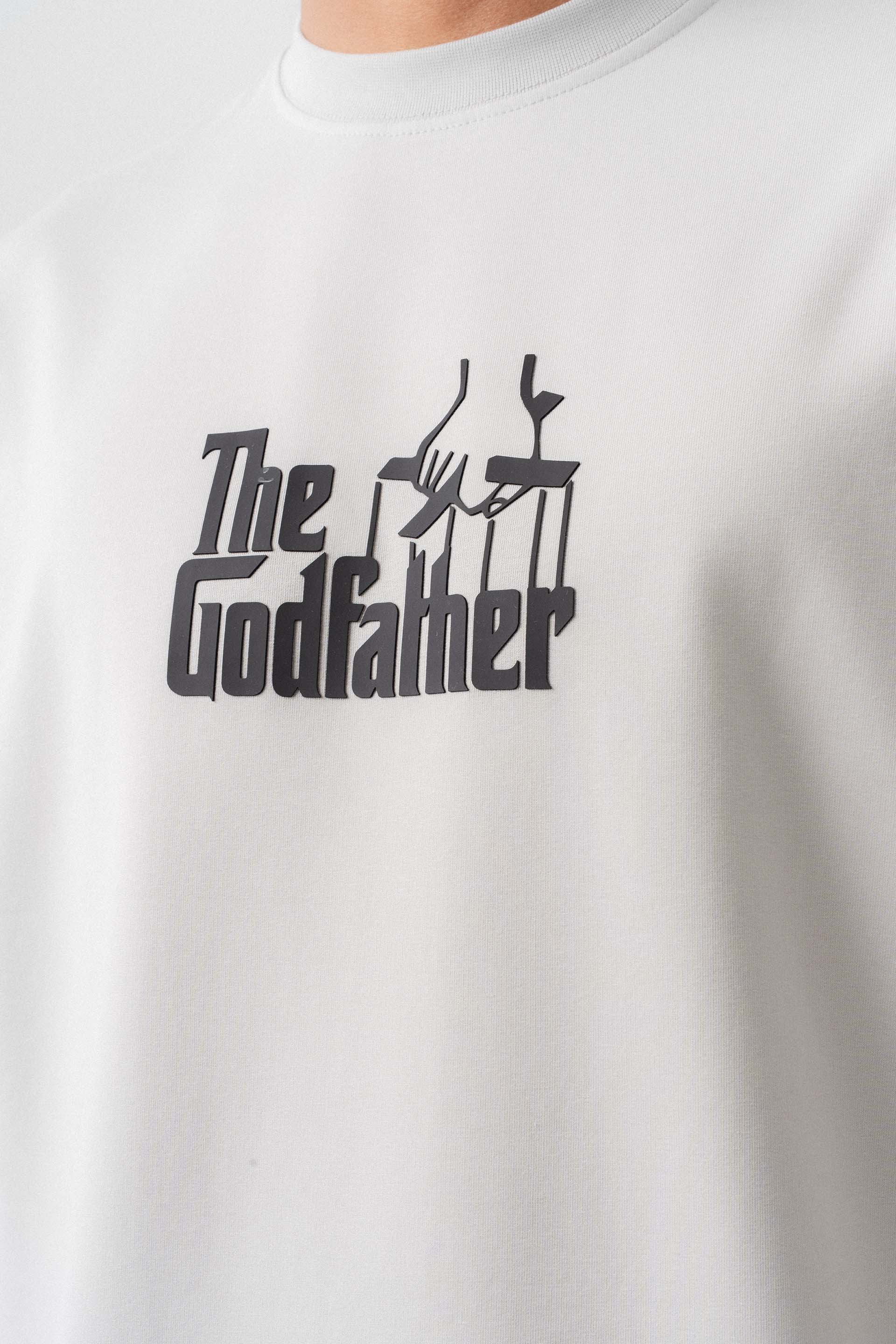 The Godfather Gri Oversize Baskılı T-Shirt