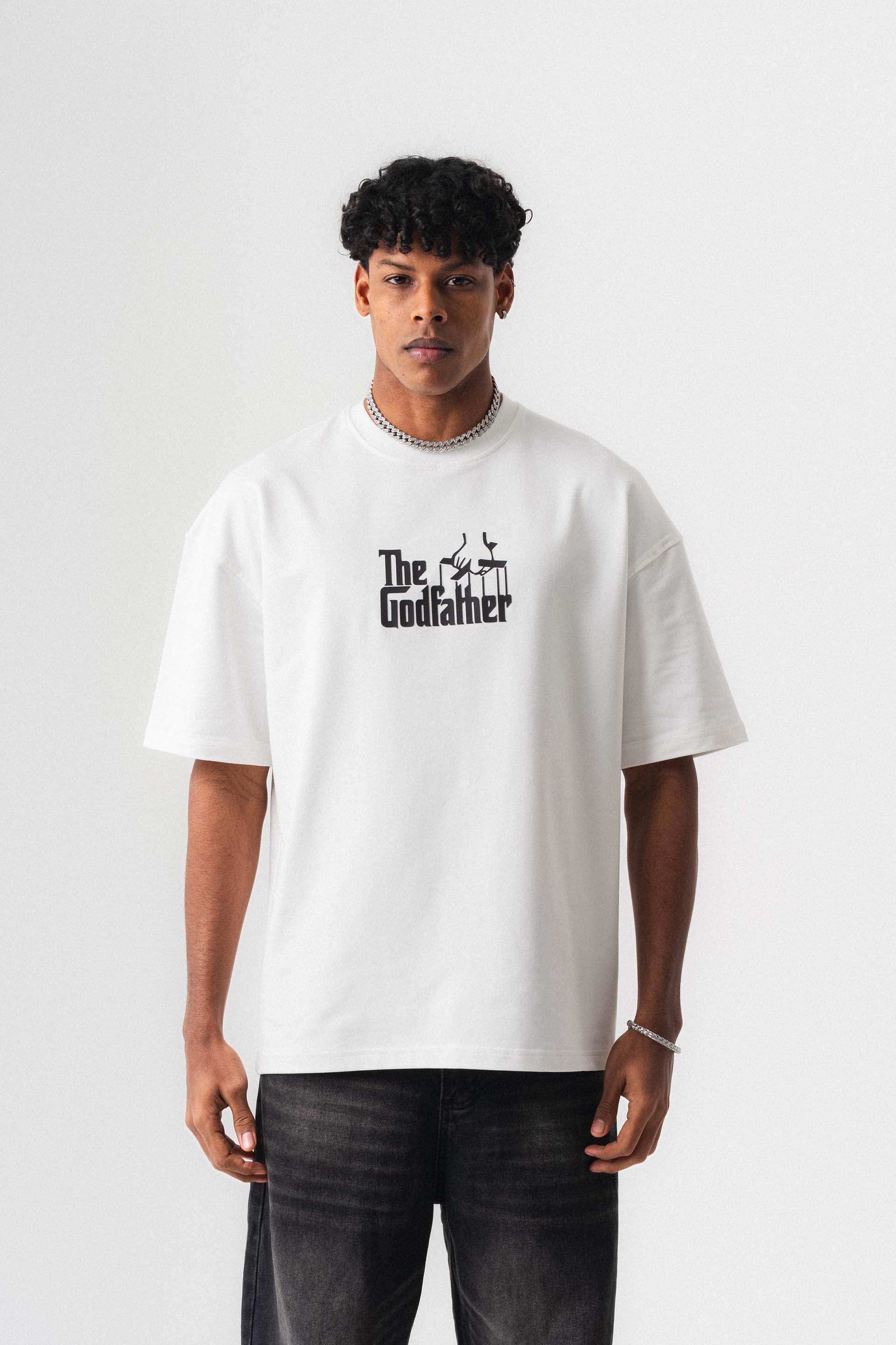 The Godfather Beyaz Oversize Baskılı T-Shirt