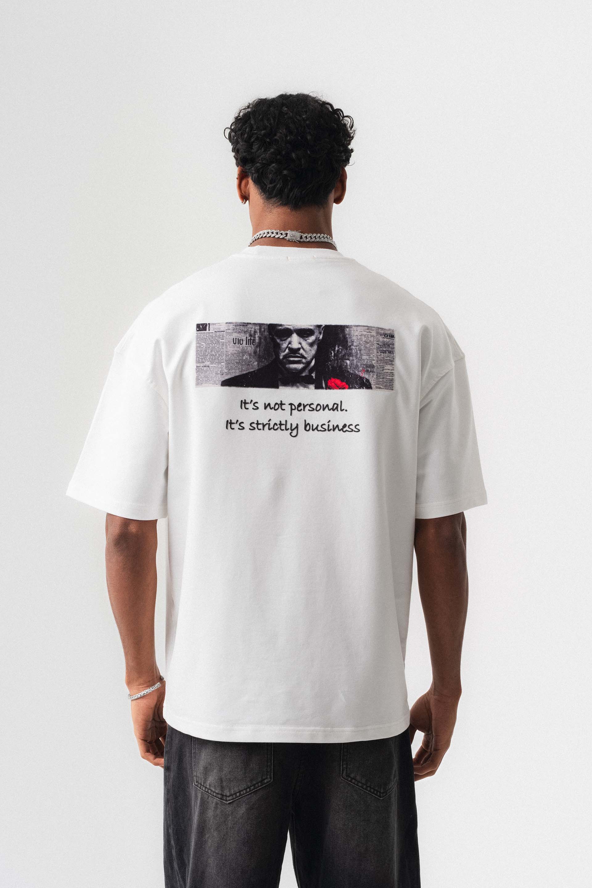 The Godfather Beyaz Oversize Baskılı T-Shirt