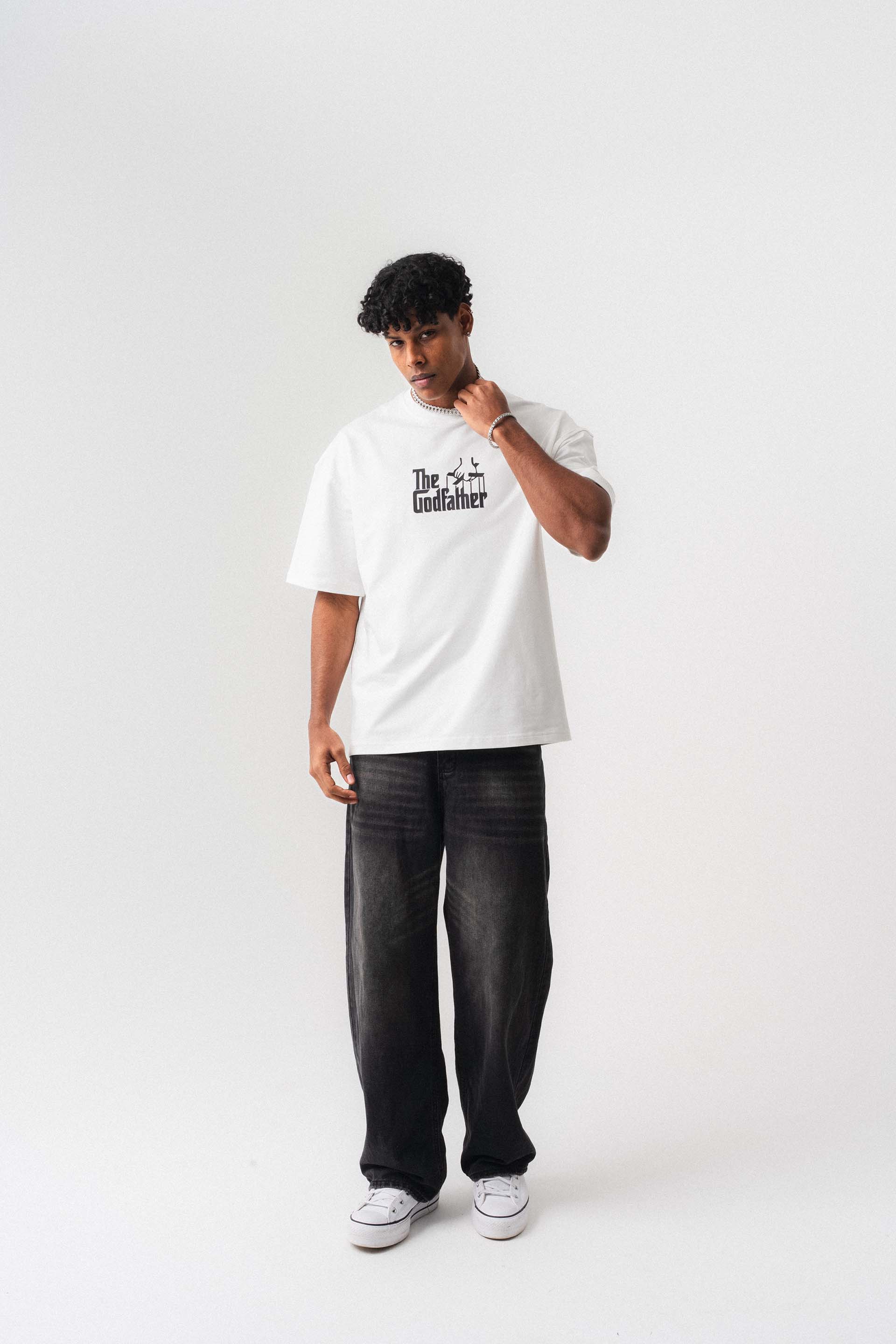 The Godfather Beyaz Oversize Baskılı T-Shirt