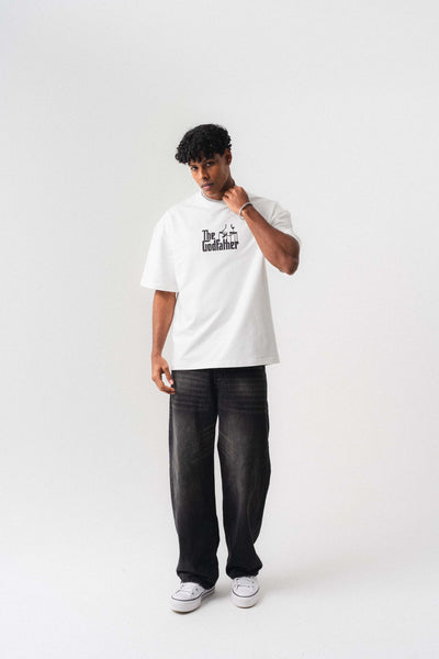 The Godfather Beyaz Oversize Baskılı T-Shirt