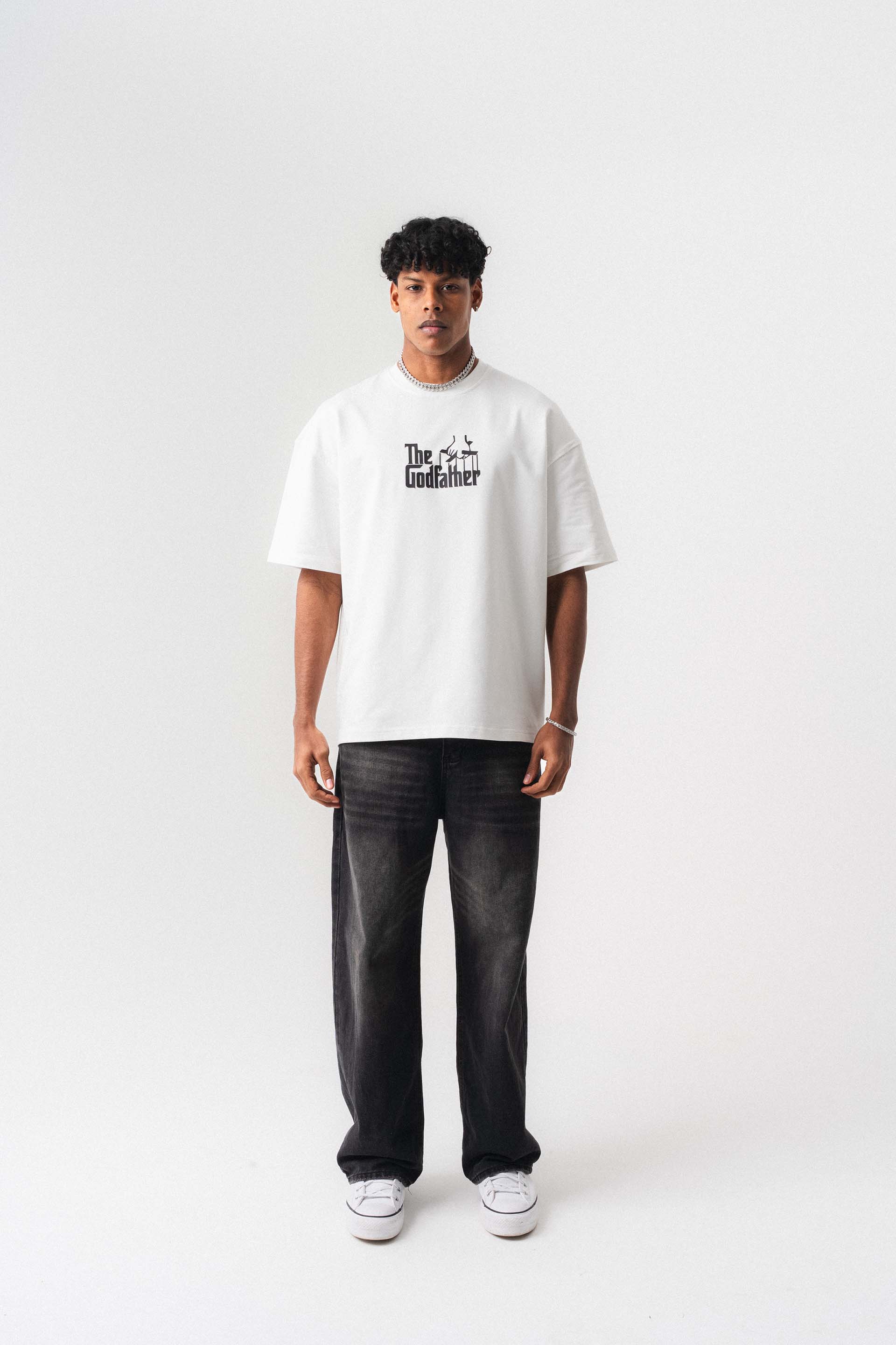The Godfather Beyaz Oversize Baskılı T-Shirt