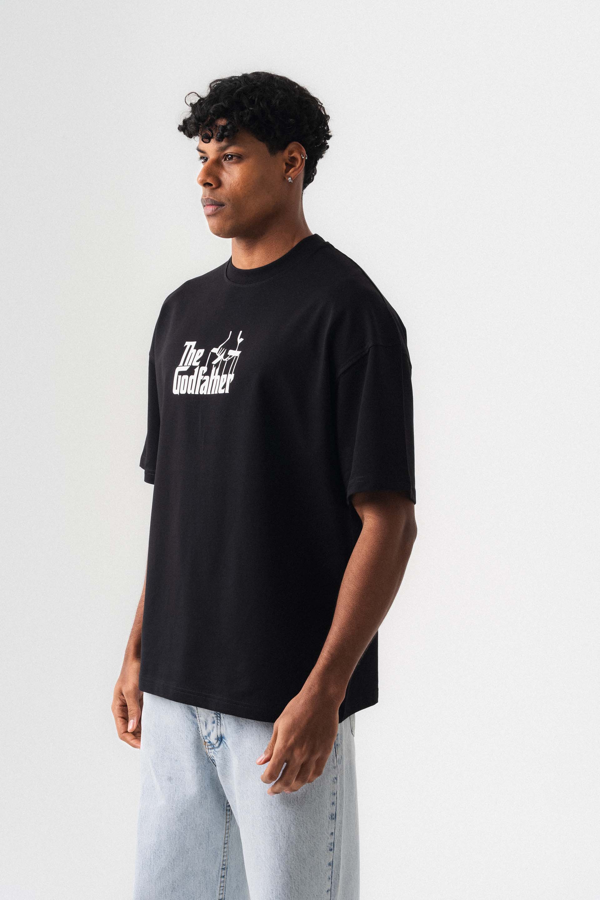 The Godfather Siyah Oversize Baskılı T-Shirt