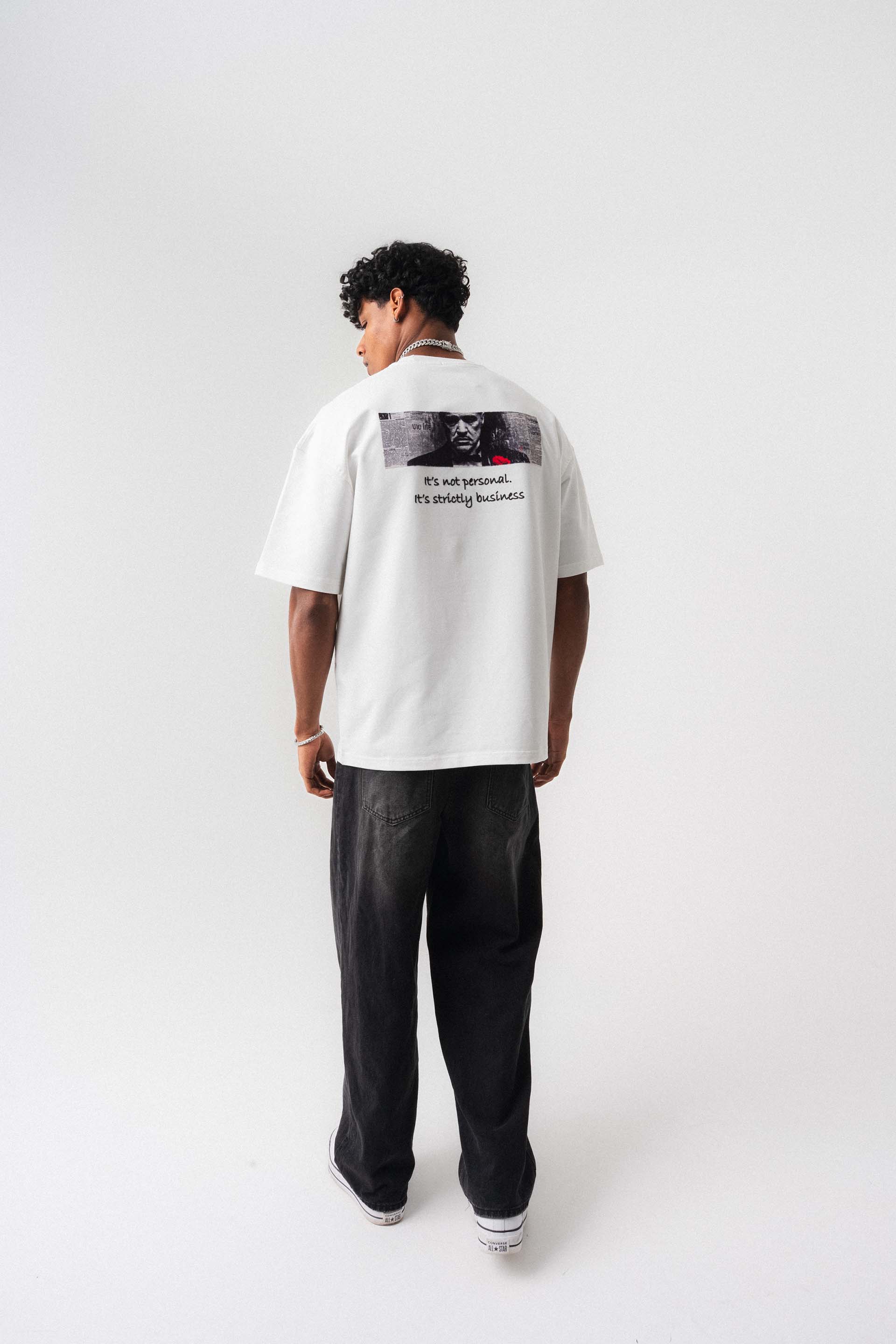 The Godfather Beyaz Oversize Baskılı T-Shirt