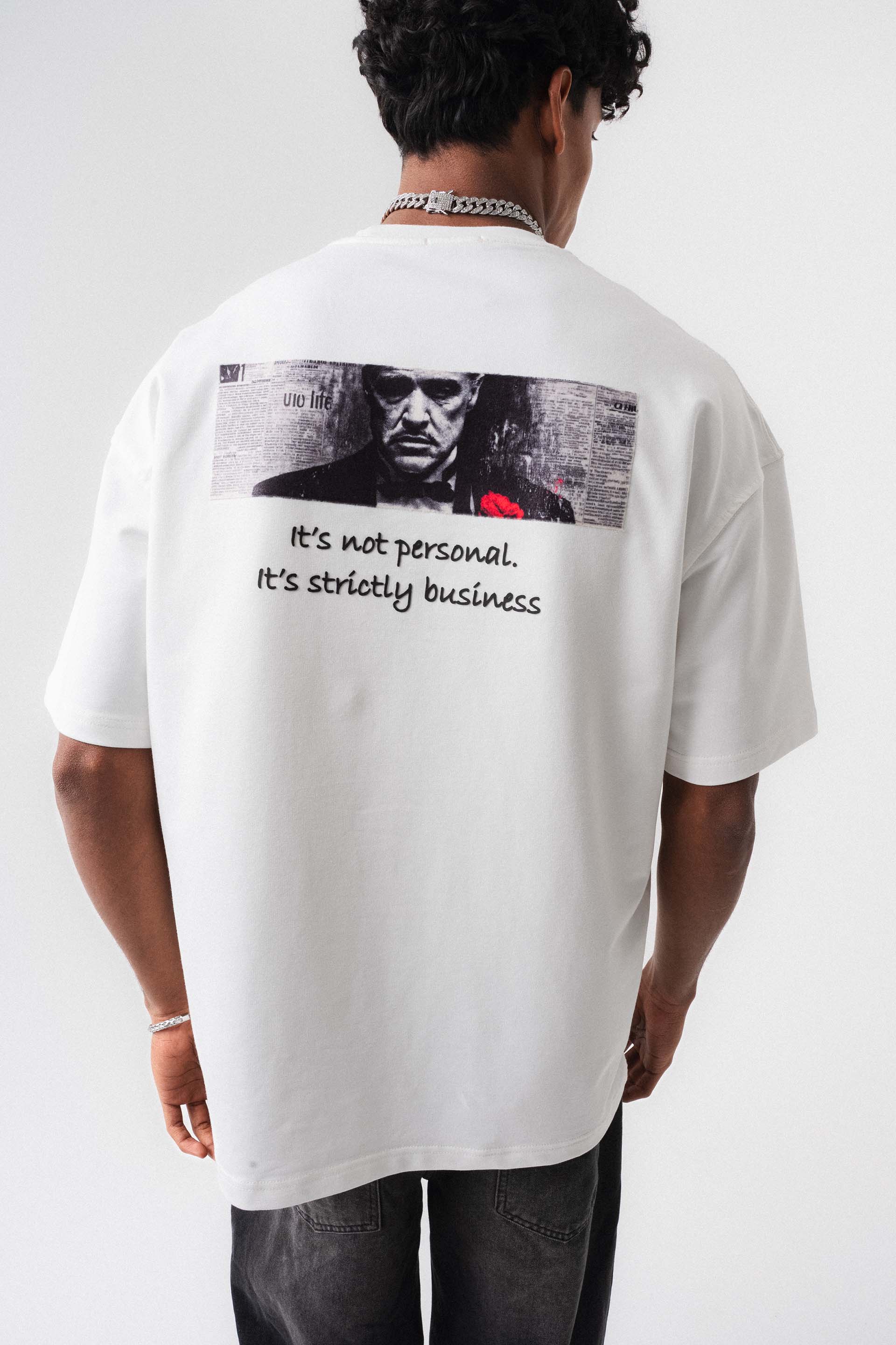 The Godfather Beyaz Oversize Baskılı T-Shirt