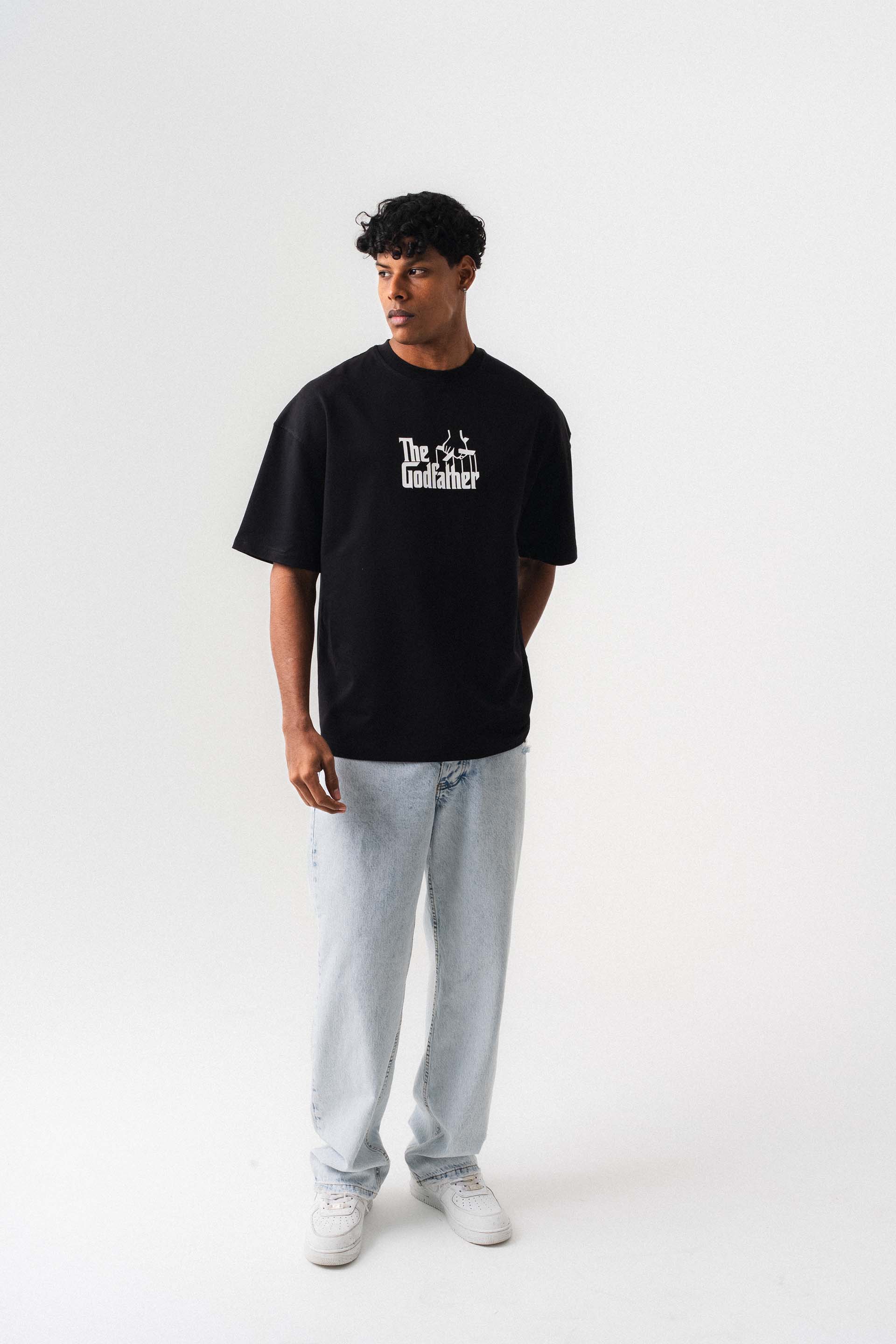 The Godfather Siyah Oversize Baskılı T-Shirt