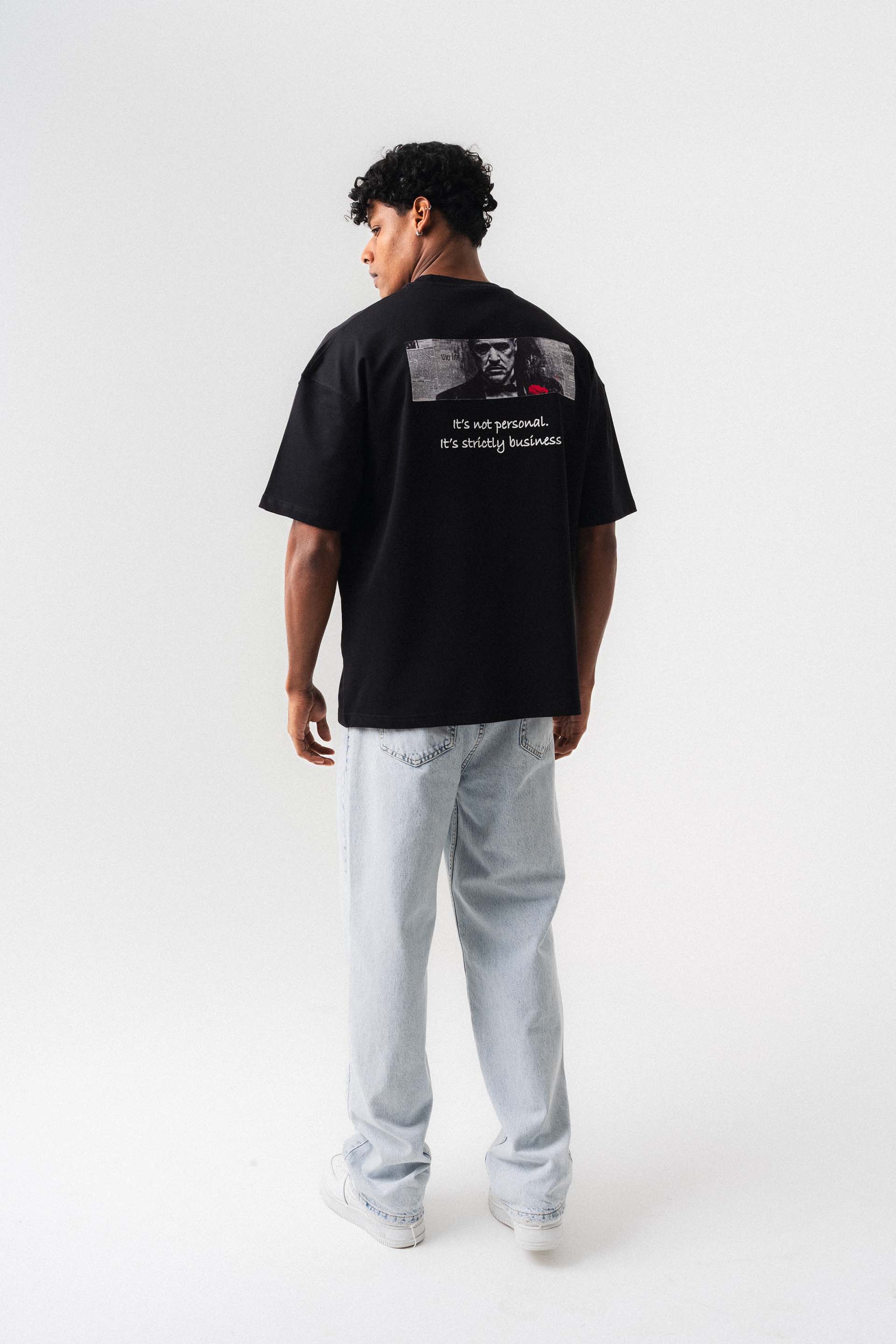 The Godfather Siyah Oversize Baskılı T-Shirt