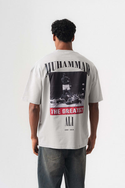 The Greatest Muhammed Ali Gri Oversize Baskılı T-Shirt