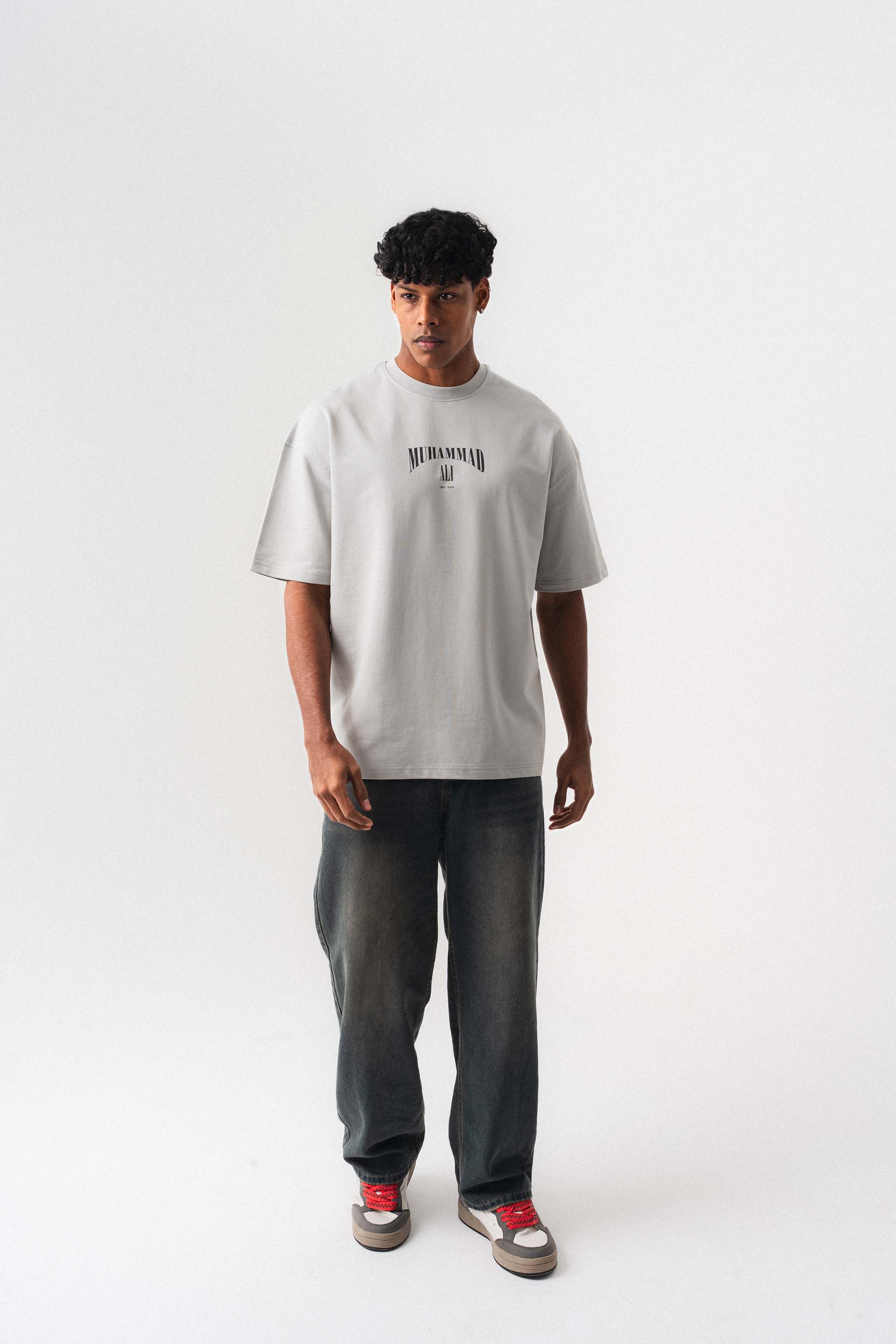 The Greatest Muhammed Ali Gri Oversize Baskılı T-Shirt