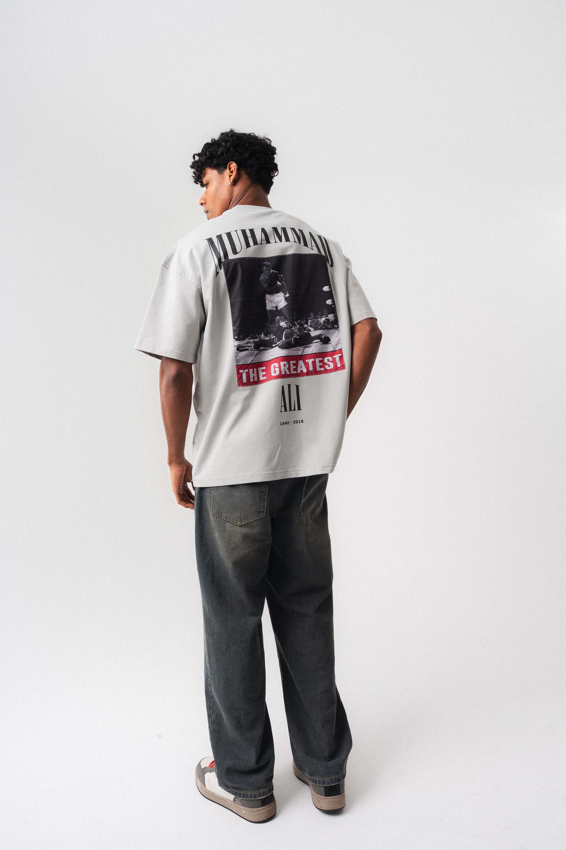 The Greatest Muhammed Ali Gri Oversize Baskılı T-Shirt