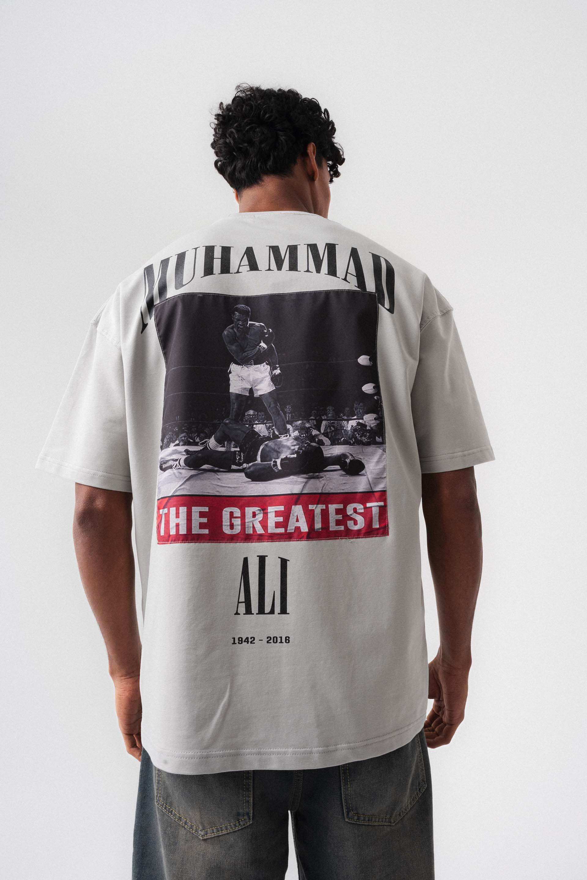 The Greatest Muhammed Ali Gri Oversize Baskılı T-Shirt