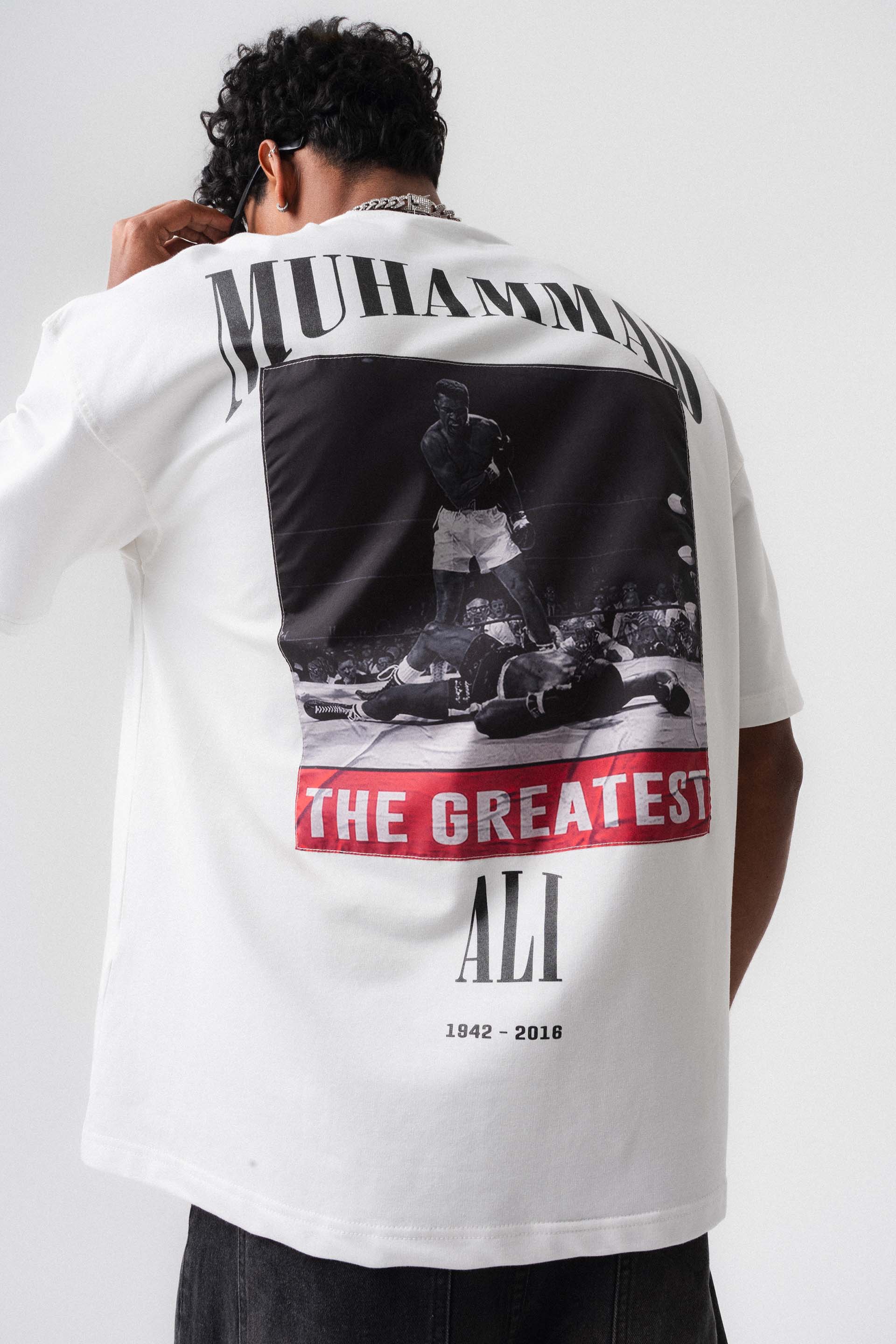 The Greatest Muhammed Ali Beyaz Oversize Baskılı T-Shirt