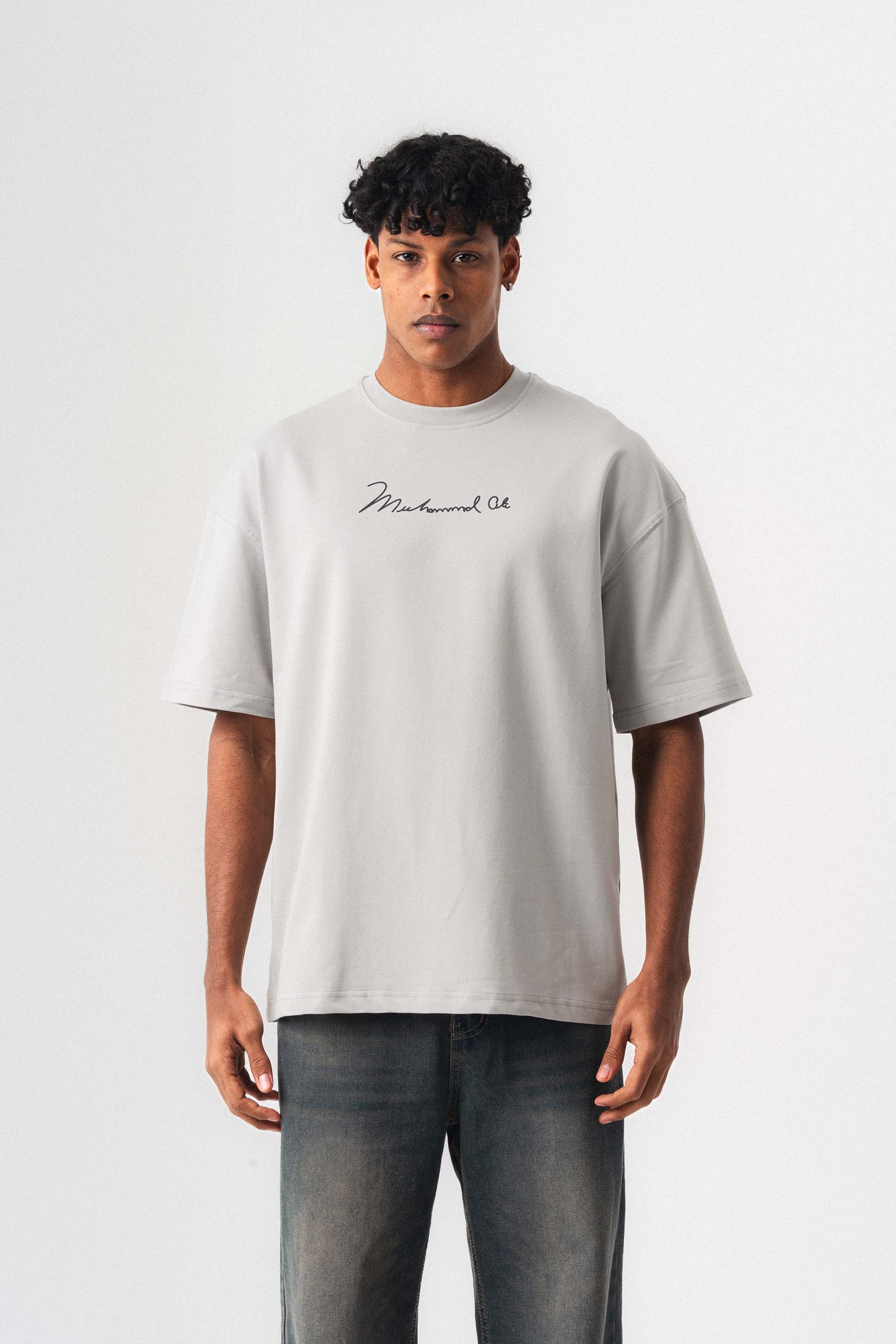 The Greatest Muhammed Ali Gri Oversize Baskılı T-Shirt