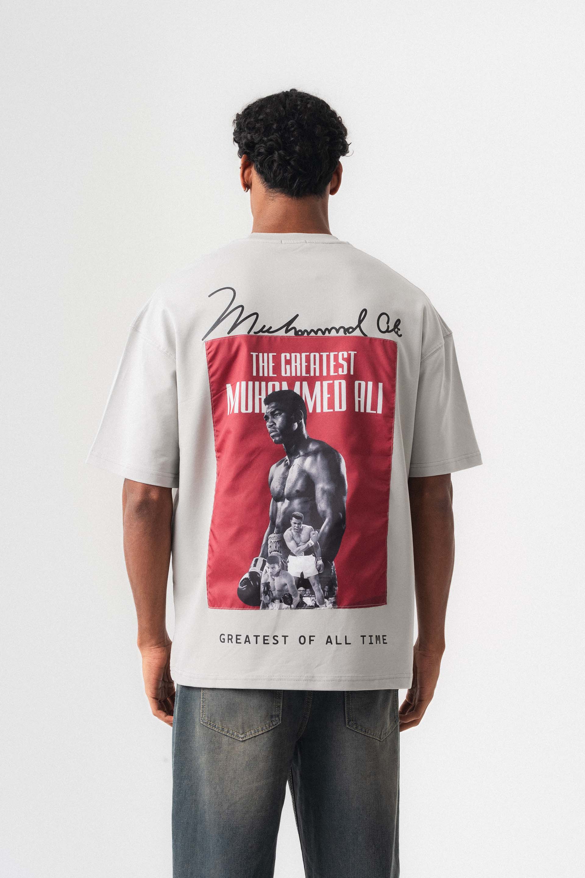 The Greatest Muhammed Ali Gri Oversize Baskılı T-Shirt