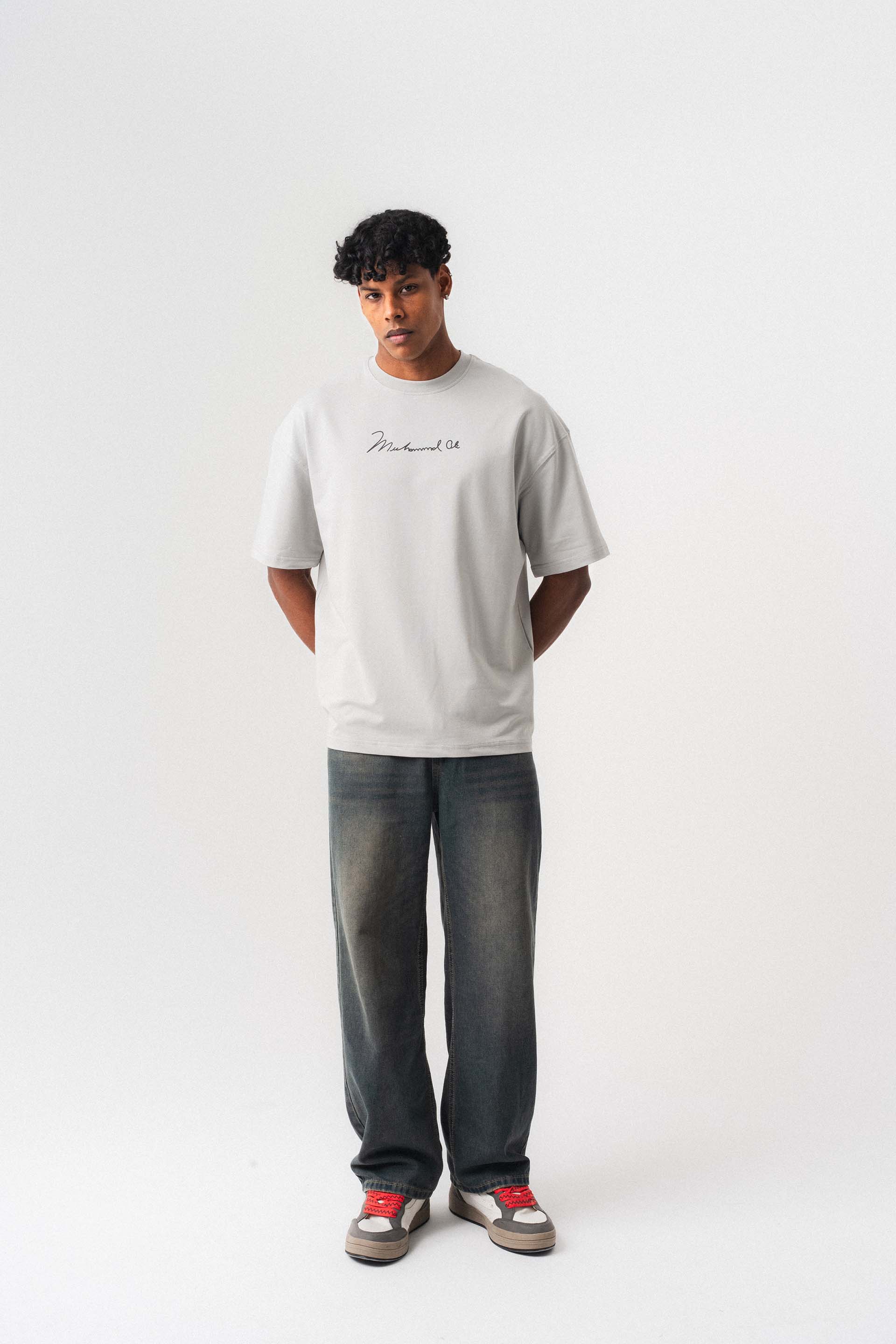 The Greatest Muhammed Ali Gri Oversize Baskılı T-Shirt
