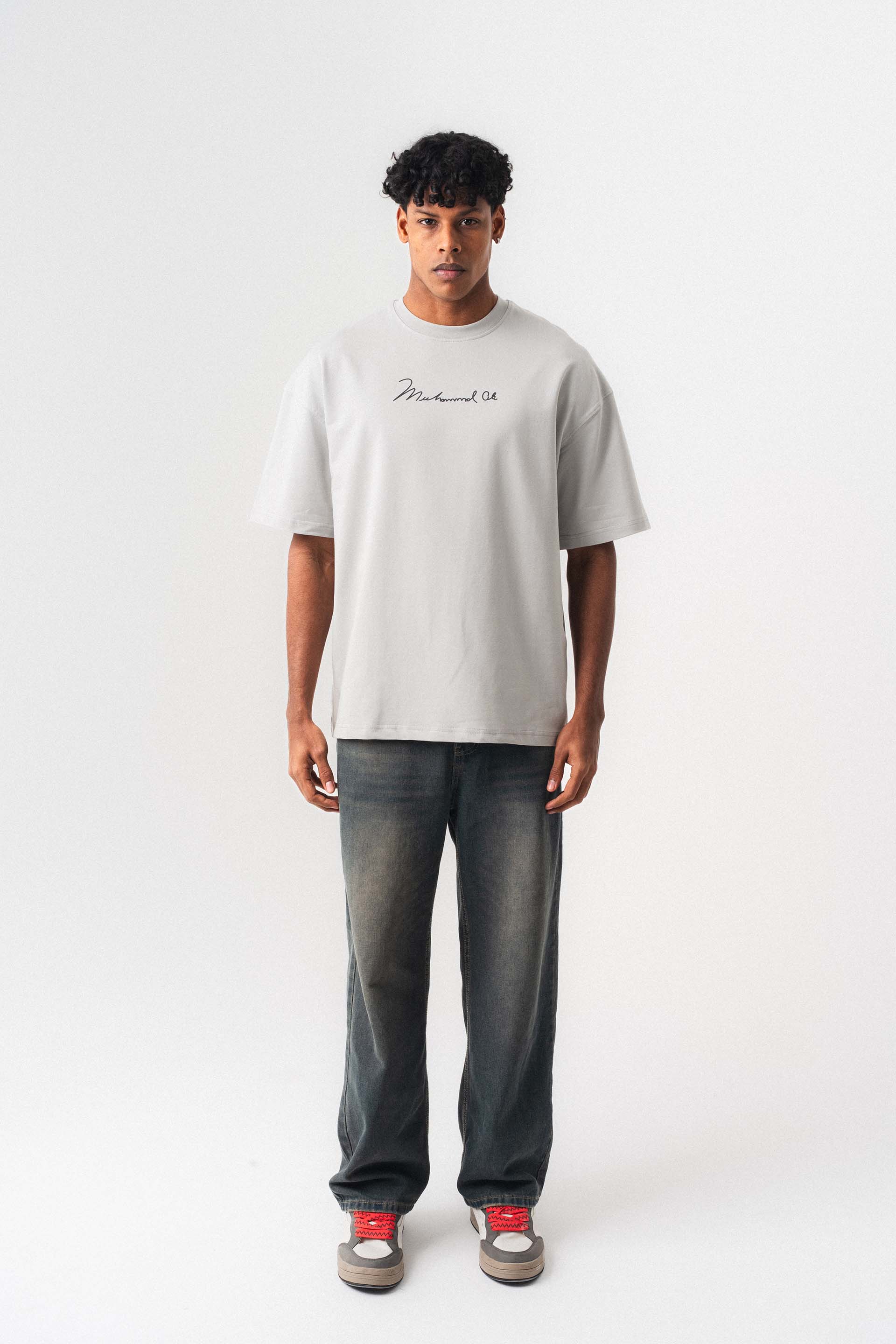 The Greatest Muhammed Ali Gri Oversize Baskılı T-Shirt