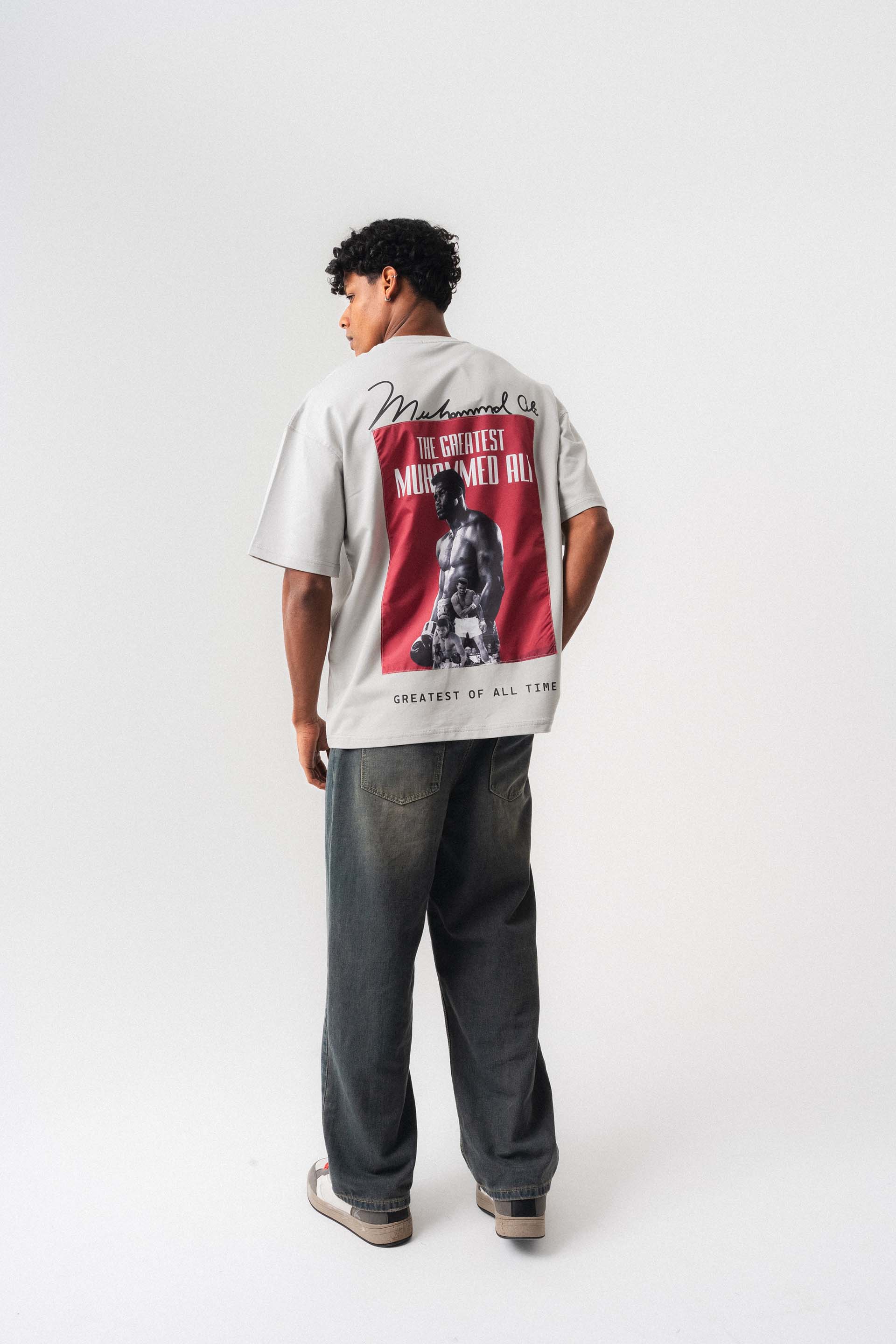The Greatest Muhammed Ali Gri Oversize Baskılı T-Shirt