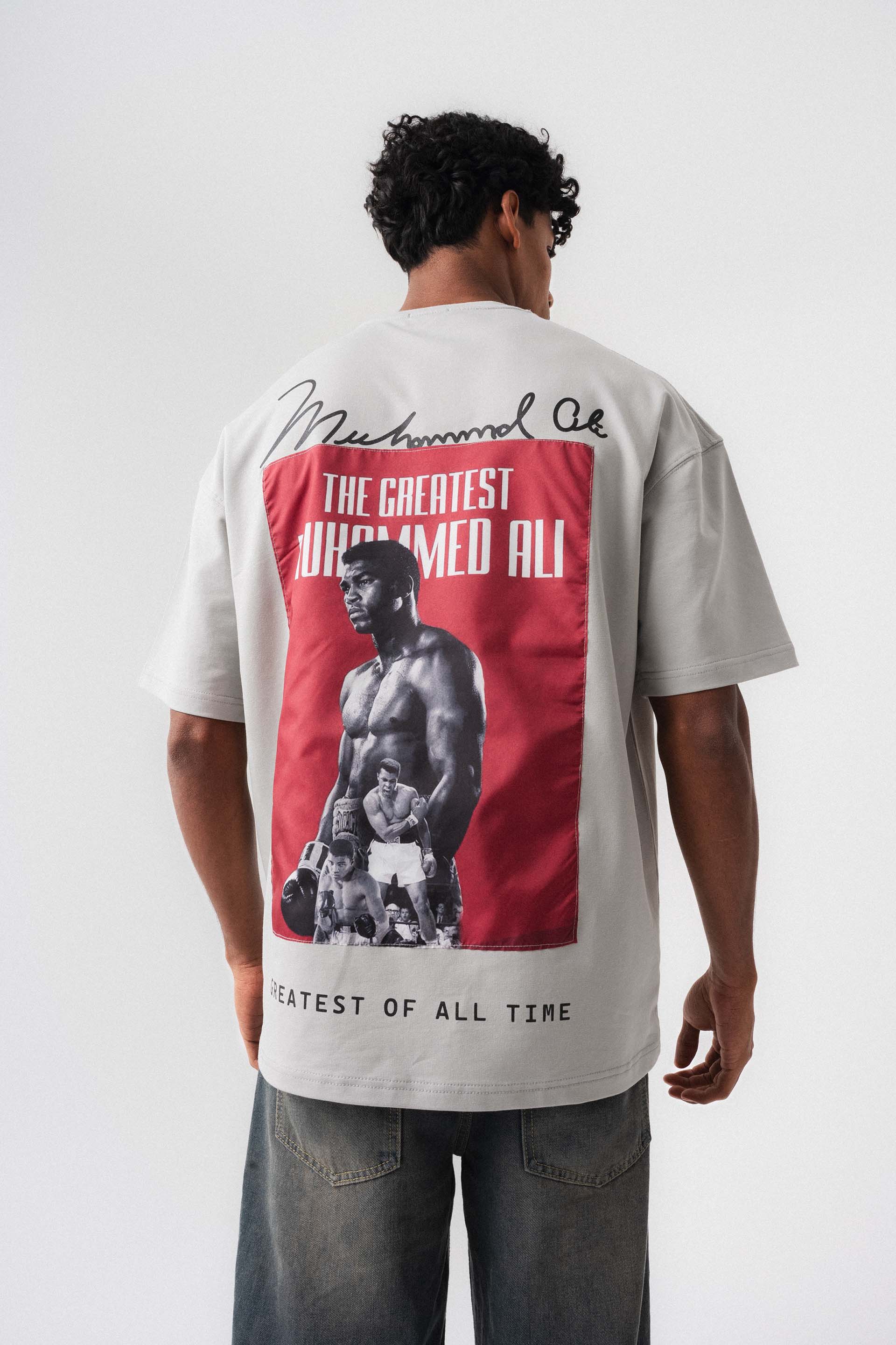 The Greatest Muhammed Ali Gri Oversize Baskılı T-Shirt