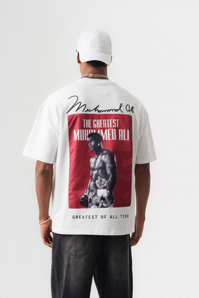 The Greatest Muhammed Ali Beyaz Oversize Baskılı T-Shirt