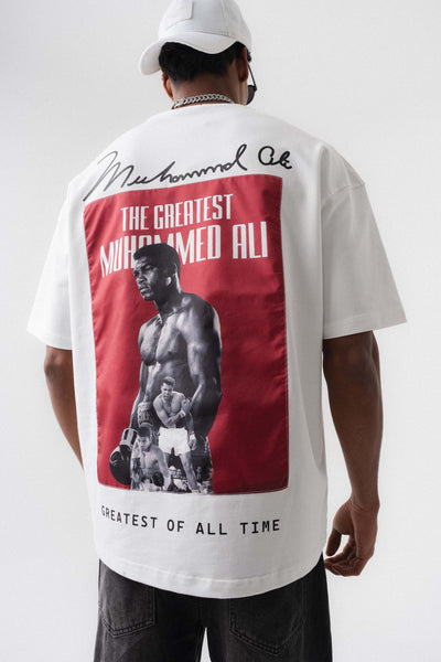 The Greatest Muhammed Ali Beyaz Oversize Baskılı T-Shirt