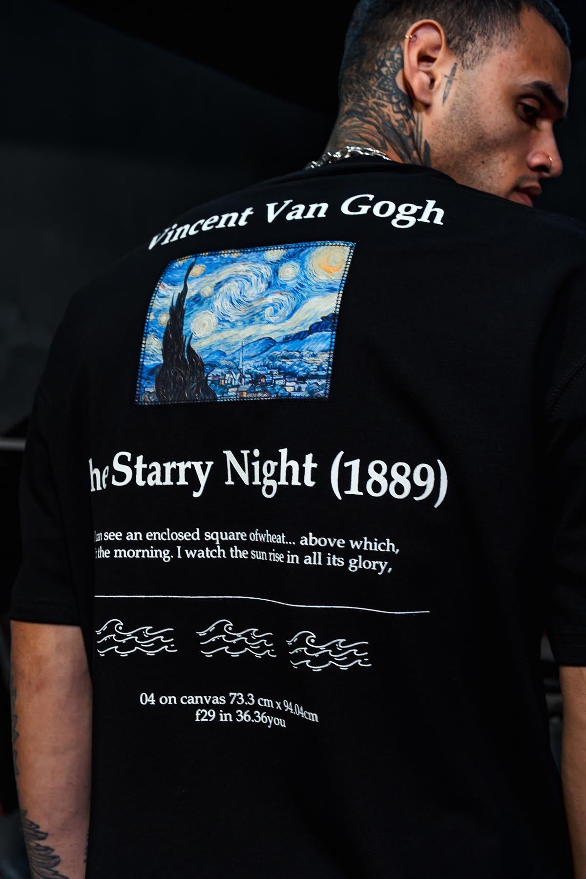 The Starry Van Gogh Baskılı Oversize Siyah Tshirt