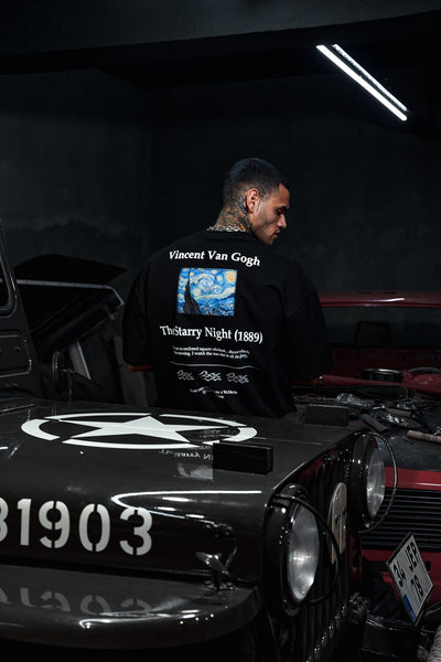The Starry Van Gogh Printed Oversize Black T-shirt