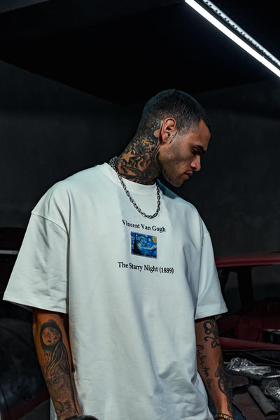 The Starry Van Gogh Printed Oversize White T-shirt