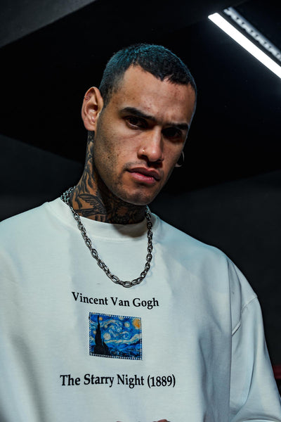 The Starry Van Gogh Printed Oversize White T-shirt