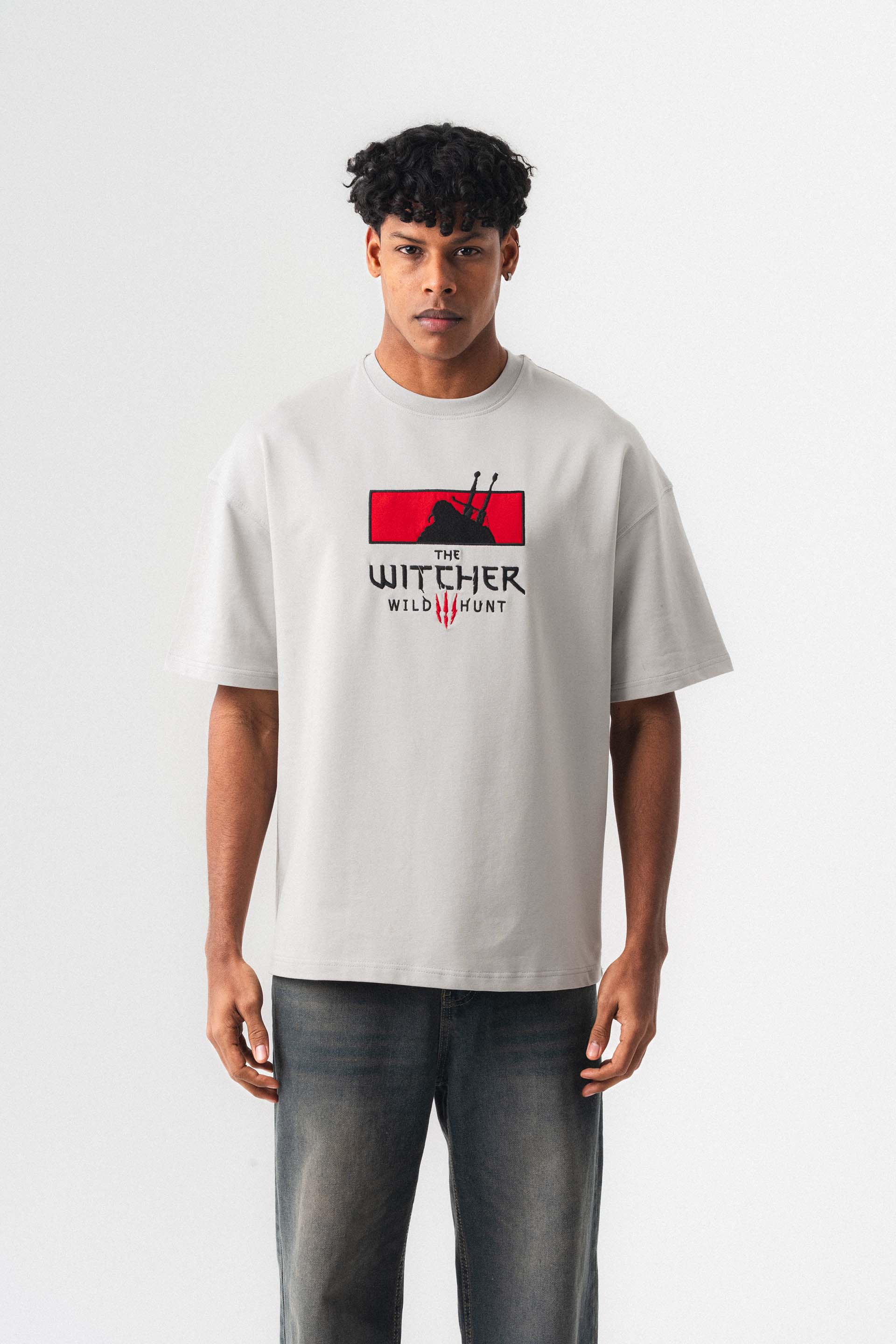 The Witcher Gri Oversize Baskılı T-Shirt