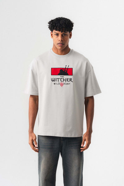 The Witcher Gri Oversize Baskılı T-Shirt