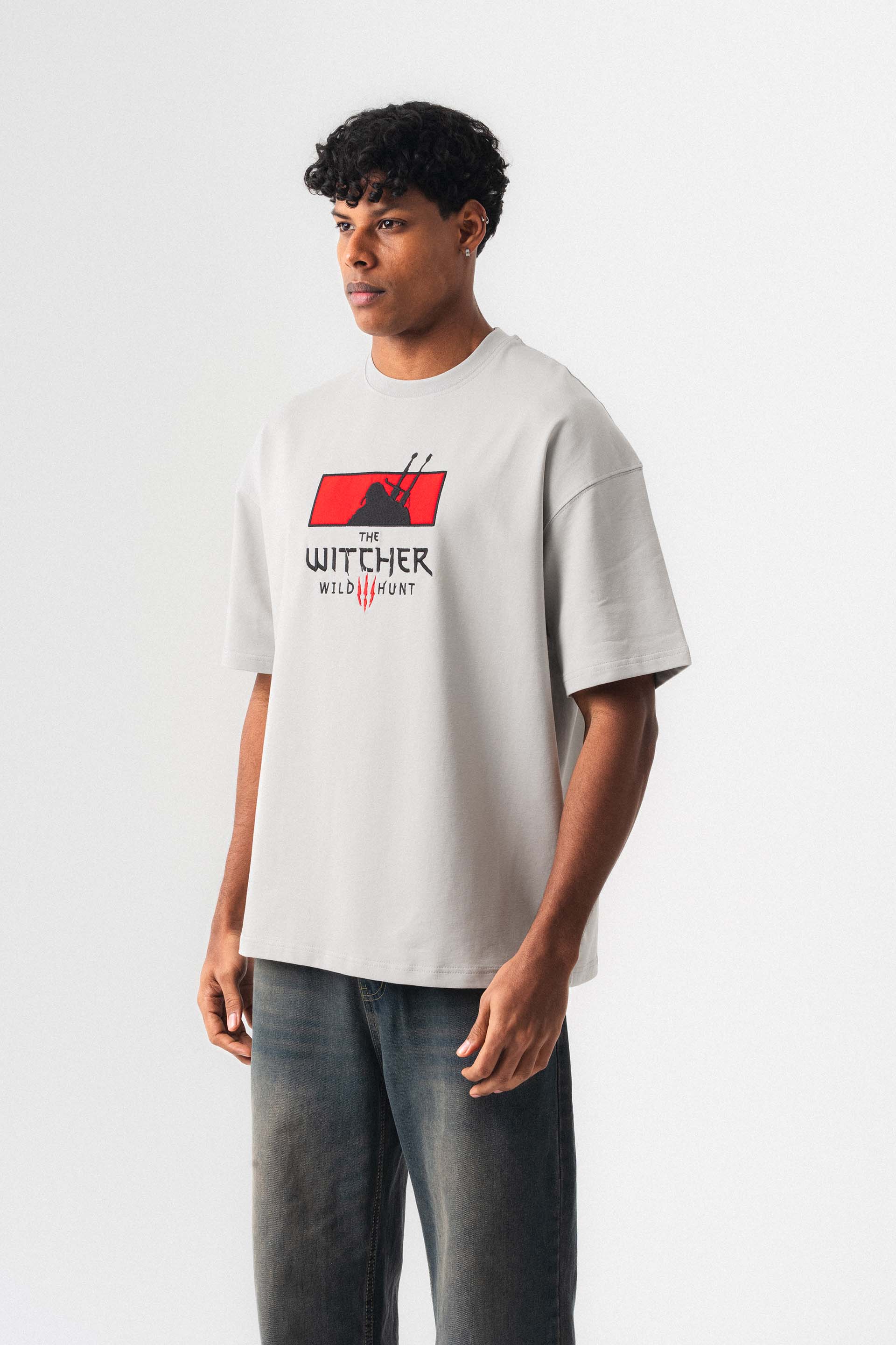 The Witcher Gri Oversize Baskılı T-Shirt